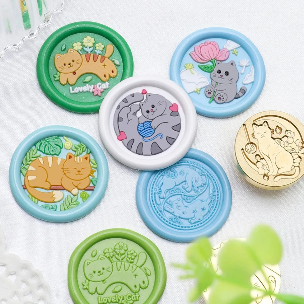 Wax Seal Stamp Set - Kedi Serisi 25mm Bölmeli Mum Mühür